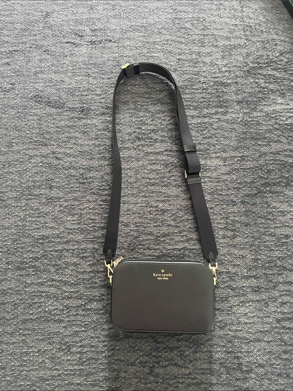 kate spade Black Pebbled Leather Crossbody Camera Bag with Gold Hardware